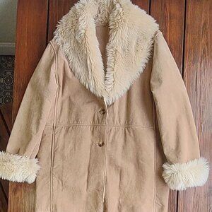 Wilson Tan Suede Leather Jacket Faux Fur Boho Penny Lane Women's Medium